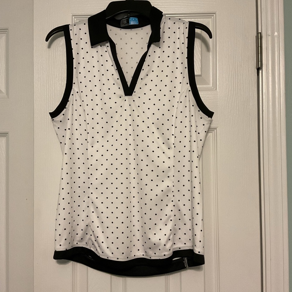 PGA Tour Black and White Polka Dot Golf Top